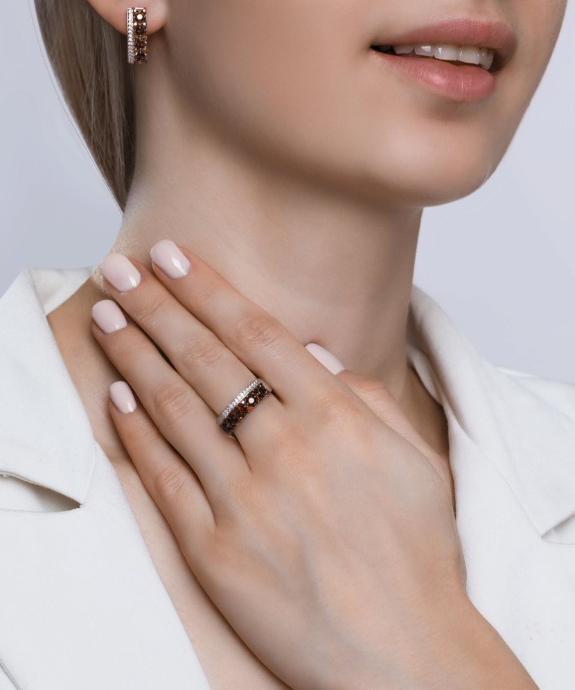 Sidabriniai auskarai su granatais ir cirkoniais - Sidabriniai auskarai - Goldinga