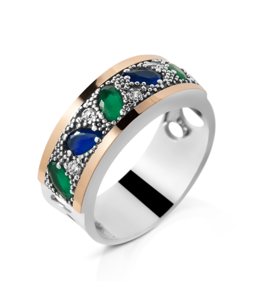 Sidabrinis žiedas dengtas auksu su alpanitais ir cirkoniais - Sidabriniai žiedai - Goldinga