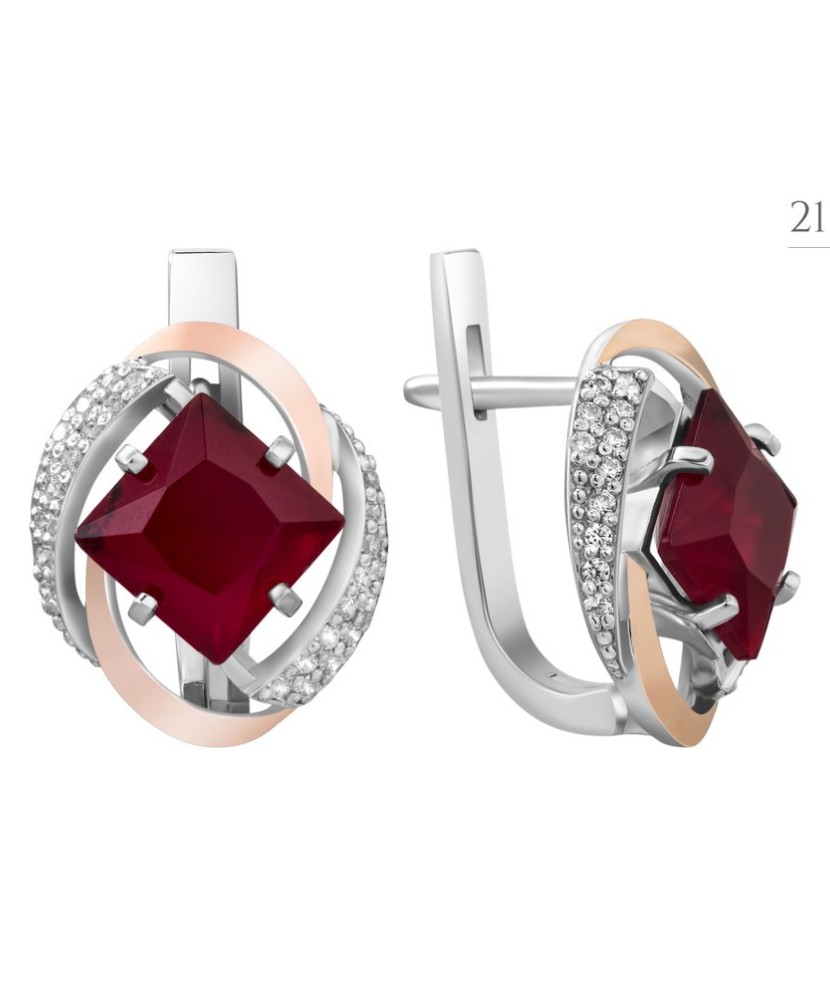 Sidabriniai auskarai dengti auksu su cirkoniais - Sidabriniai auskarai - Goldinga