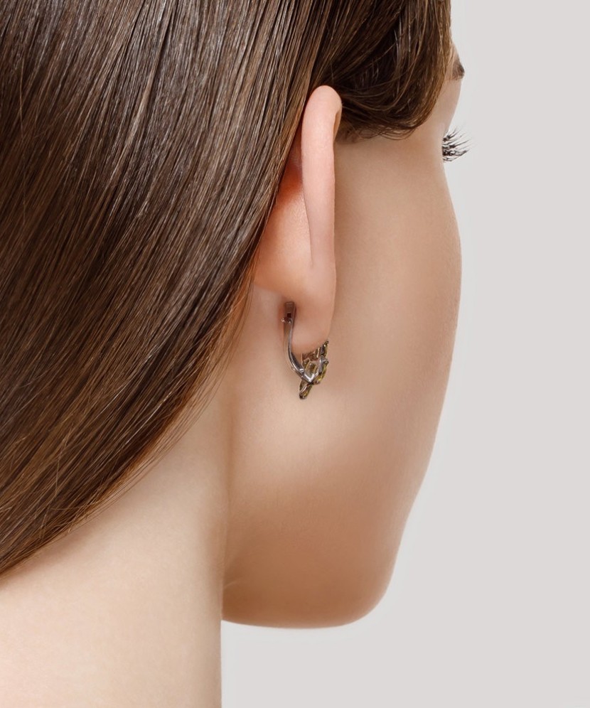 Sidabriniai auskarai su Chrizolitais ir cirkoniais - Sidabriniai auskarai - Goldinga