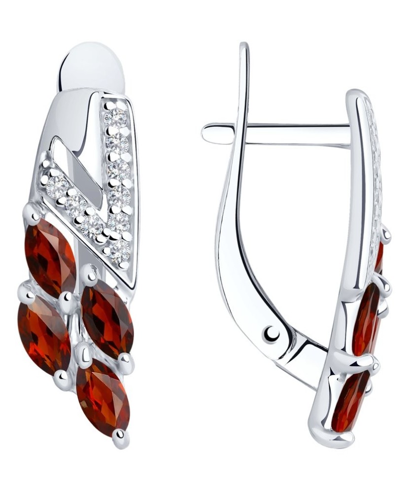 Sidabriniai auskarai su granatais ir cirkoniais - Sidabriniai auskarai - Goldinga