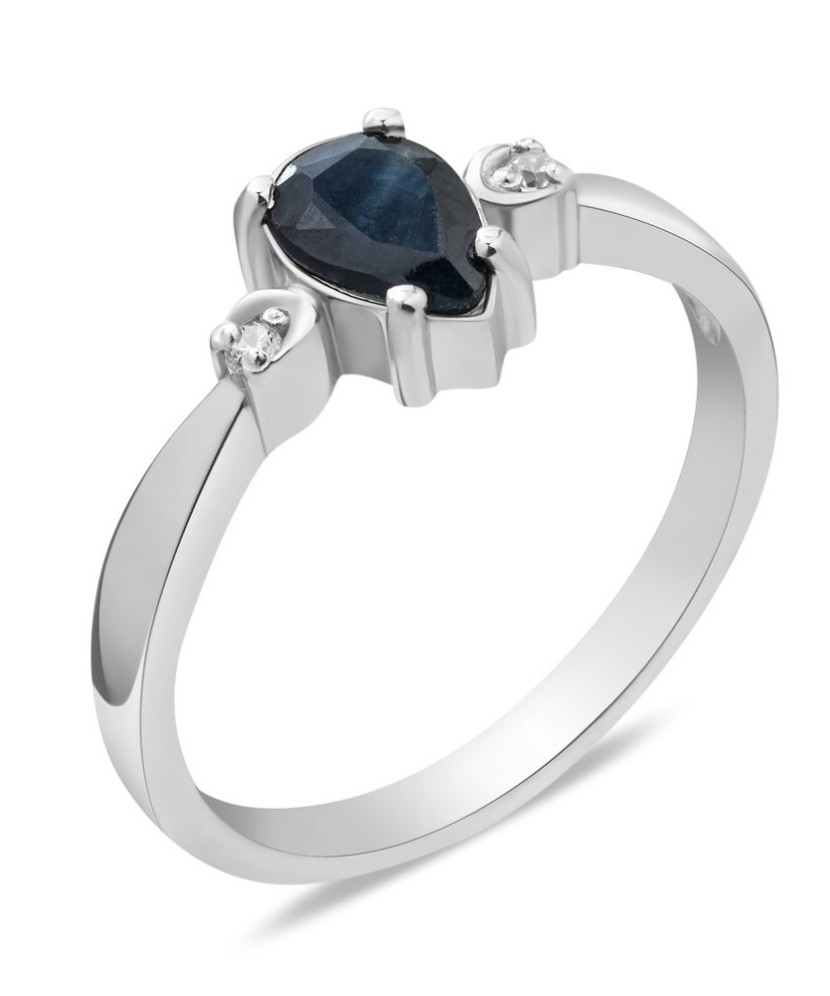 Sidabrinis žiedas su safyru ir cirkoniais - Sidabriniai žiedai su brangakmeniais - Goldinga