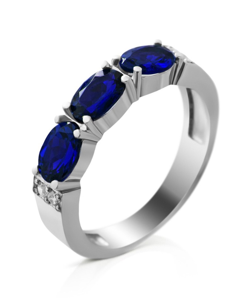 Sidabrinis žiedas su safyrais ir cirkoniais - Auksiniai Žiedai su brangakmeniais - Goldinga