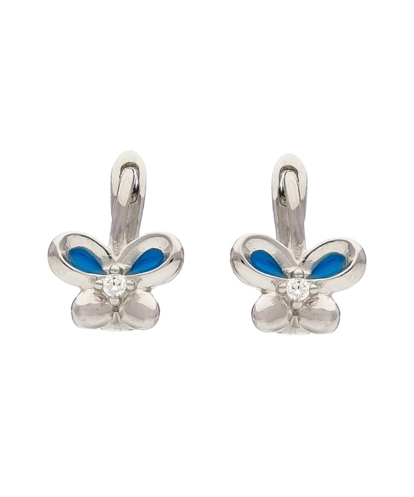 Sidabriniai auskarai su cirkoniais ir emale "Drugeliai" - Sidabriniai auskarai - Goldinga