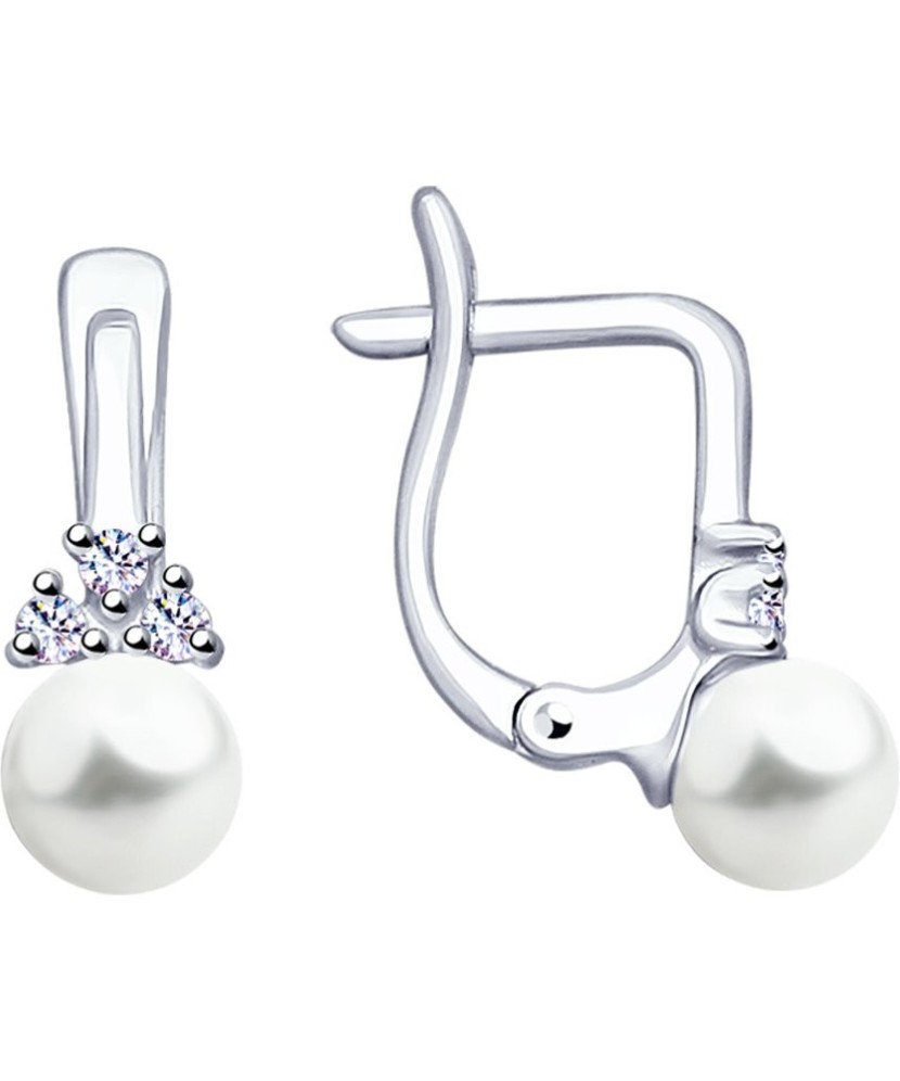 Sidabriniai auskarai su perlu ir cirkoniais - Sidabriniai auskarai - Goldinga