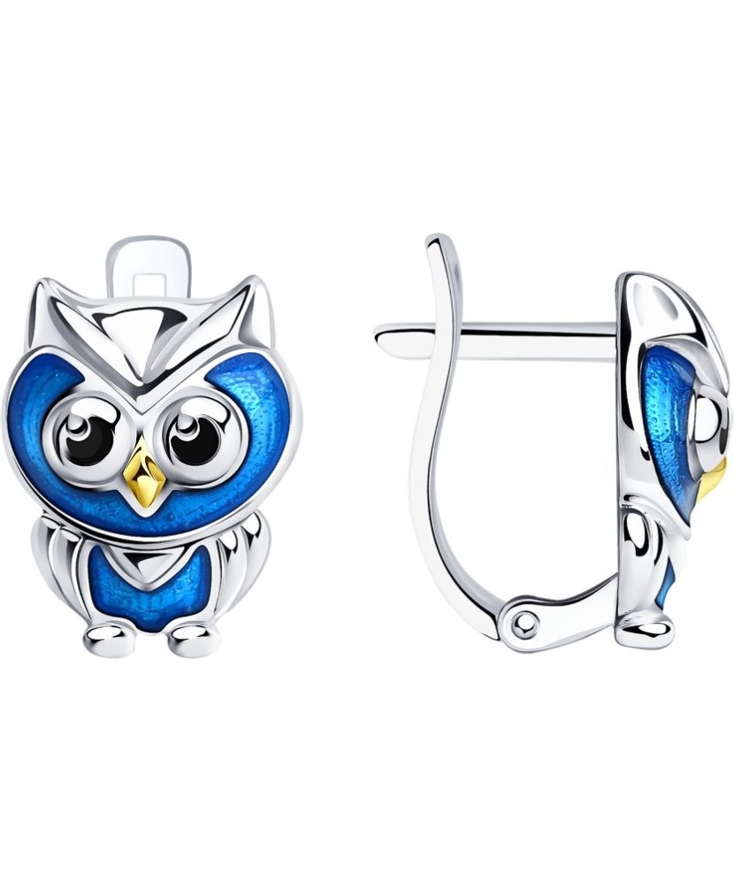 Sidabriniai auskarai su emale "Pelėda" - Sidabriniai auskarai - Goldinga