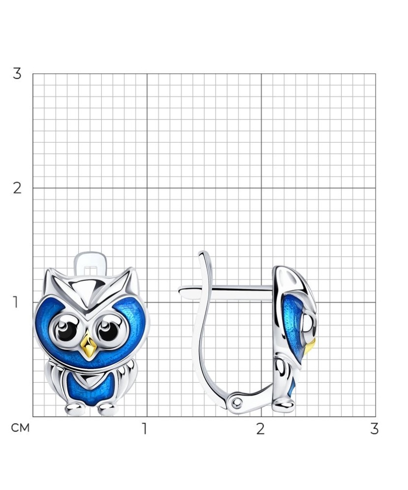 Sidabriniai auskarai su emale "Pelėda" - Sidabriniai auskarai - Goldinga