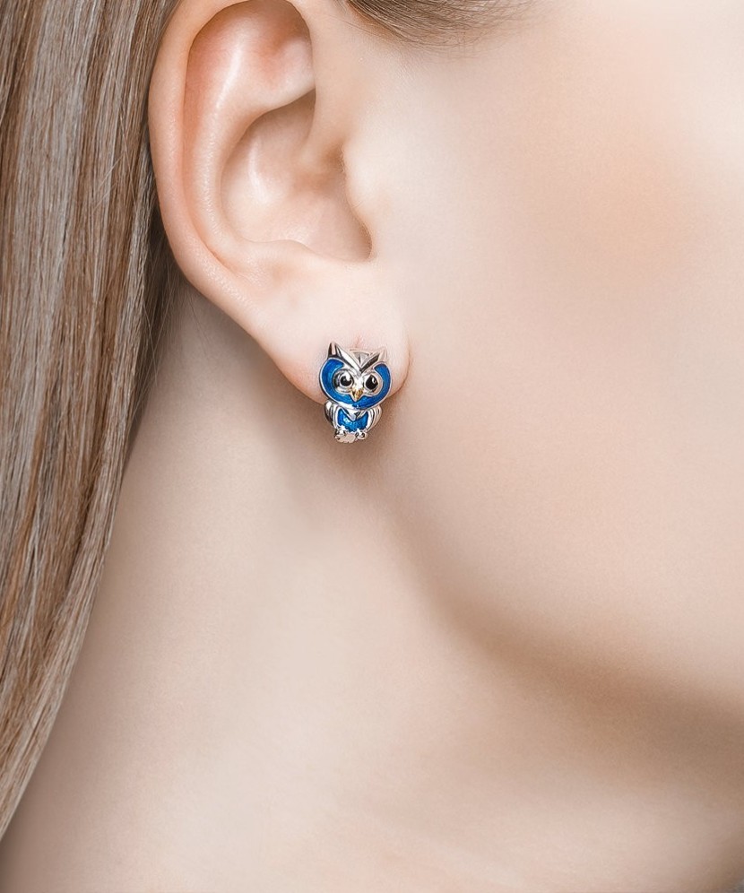 Sidabriniai auskarai su emale "Pelėda" - Sidabriniai auskarai - Goldinga