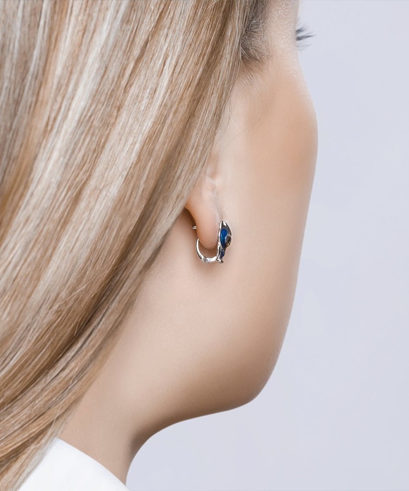 Sidabriniai auskarai su emale "Pelėda" - Sidabriniai auskarai - Goldinga