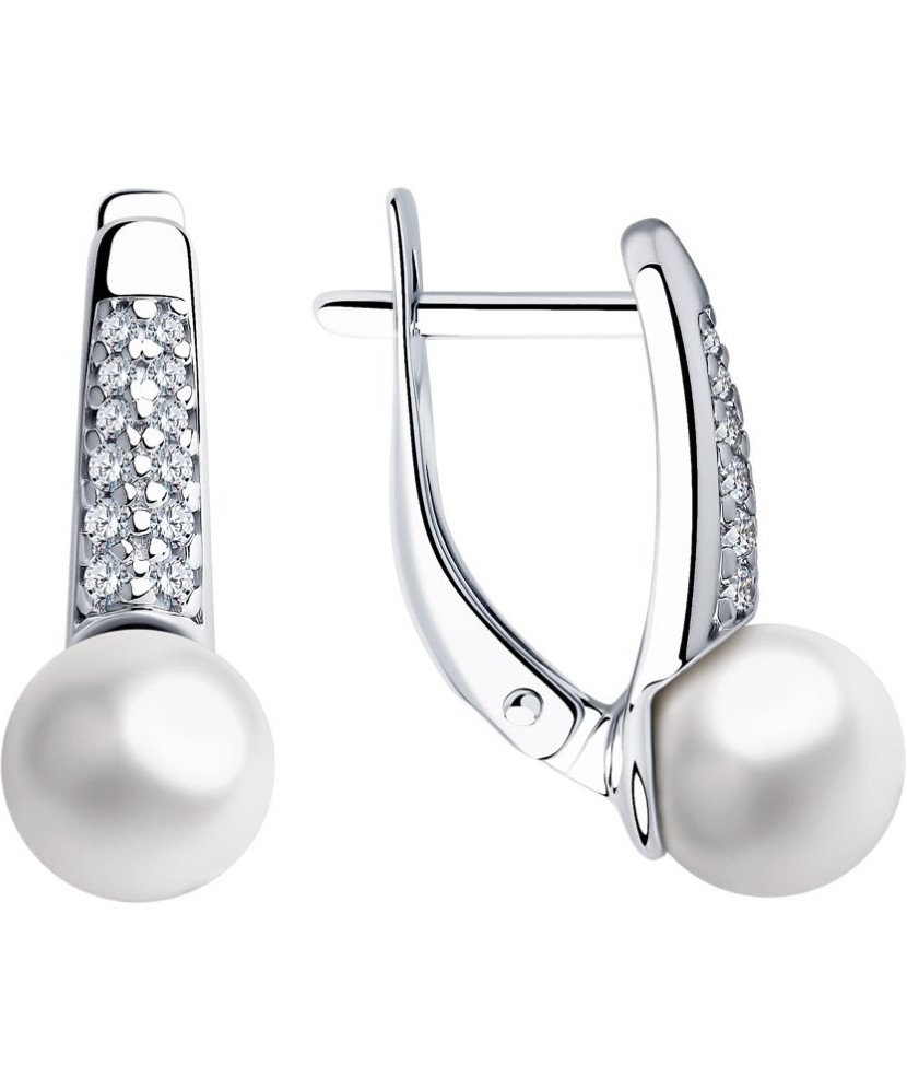 Sidabriniai auskarai su perlu ir cirkoniais - Sidabriniai auskarai - Goldinga