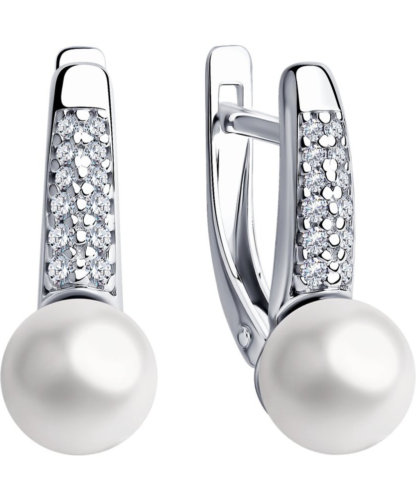 Sidabriniai auskarai su perlu ir cirkoniais - Sidabriniai auskarai - Goldinga