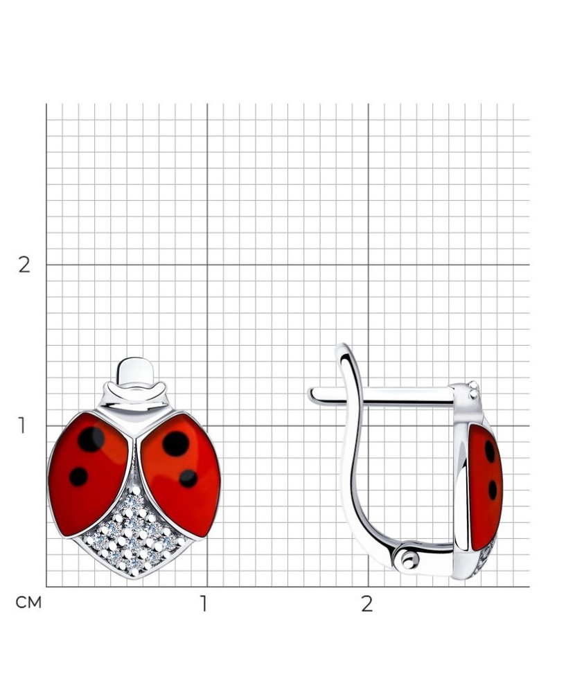 Sidabriniai auskarai su emale ir cirkoniais "Boružė" - Sidabriniai auskarai - Goldinga