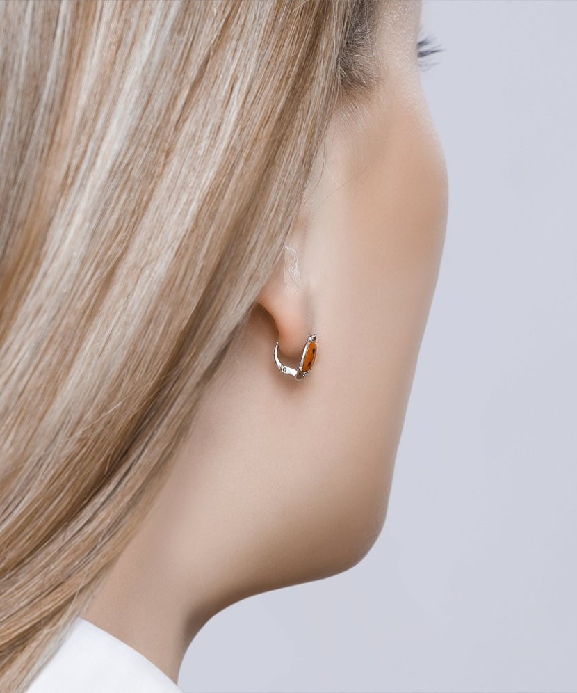 Sidabriniai auskarai su emale ir cirkoniais "Boružė" - Sidabriniai auskarai - Goldinga