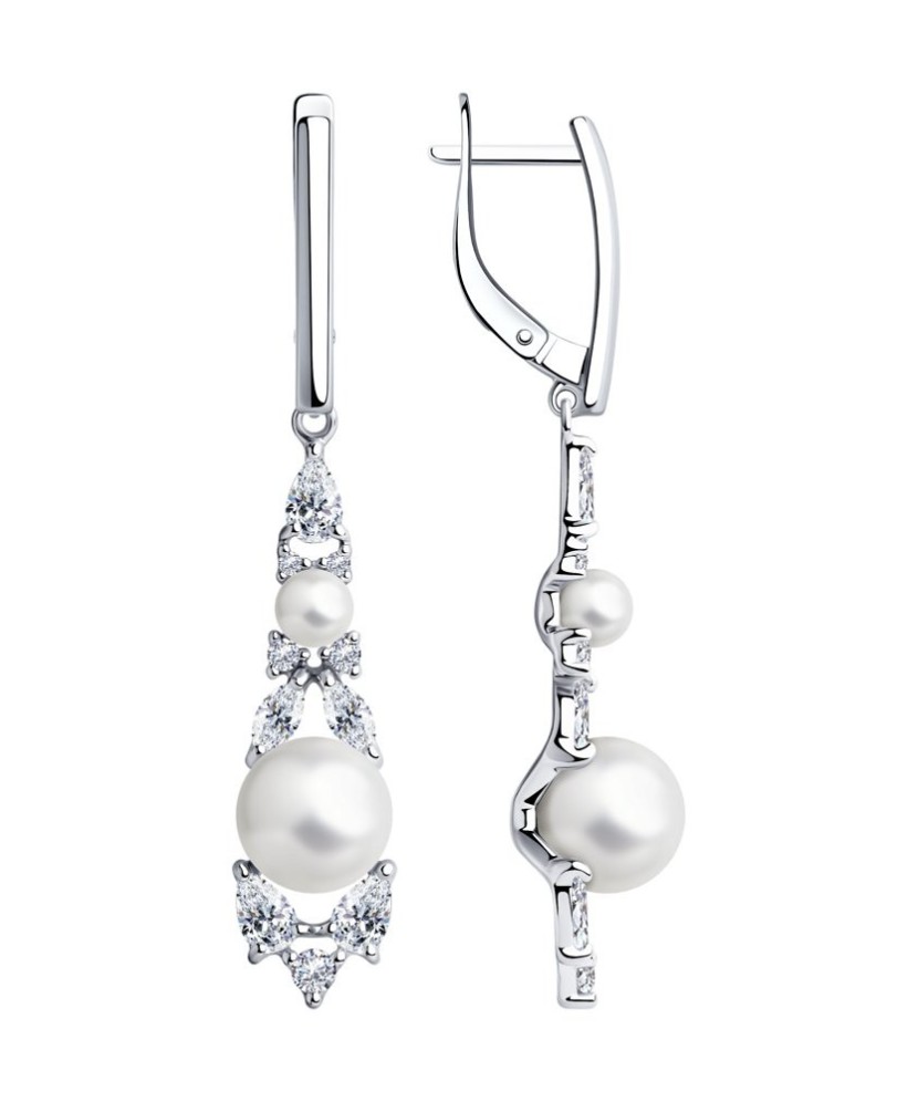 Sidabriniai auskarai su perlu ir cirkoniais - Sidabriniai auskarai - Goldinga