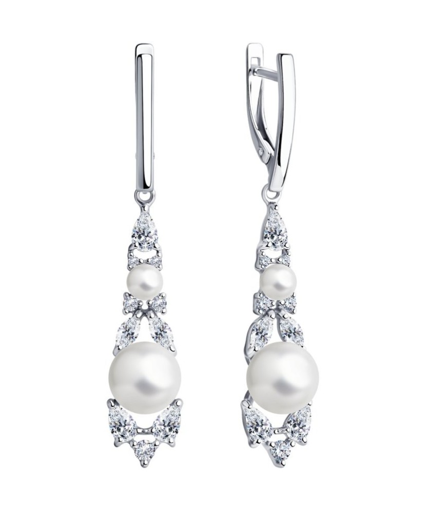 Sidabriniai auskarai su perlu ir cirkoniais - Sidabriniai auskarai - Goldinga