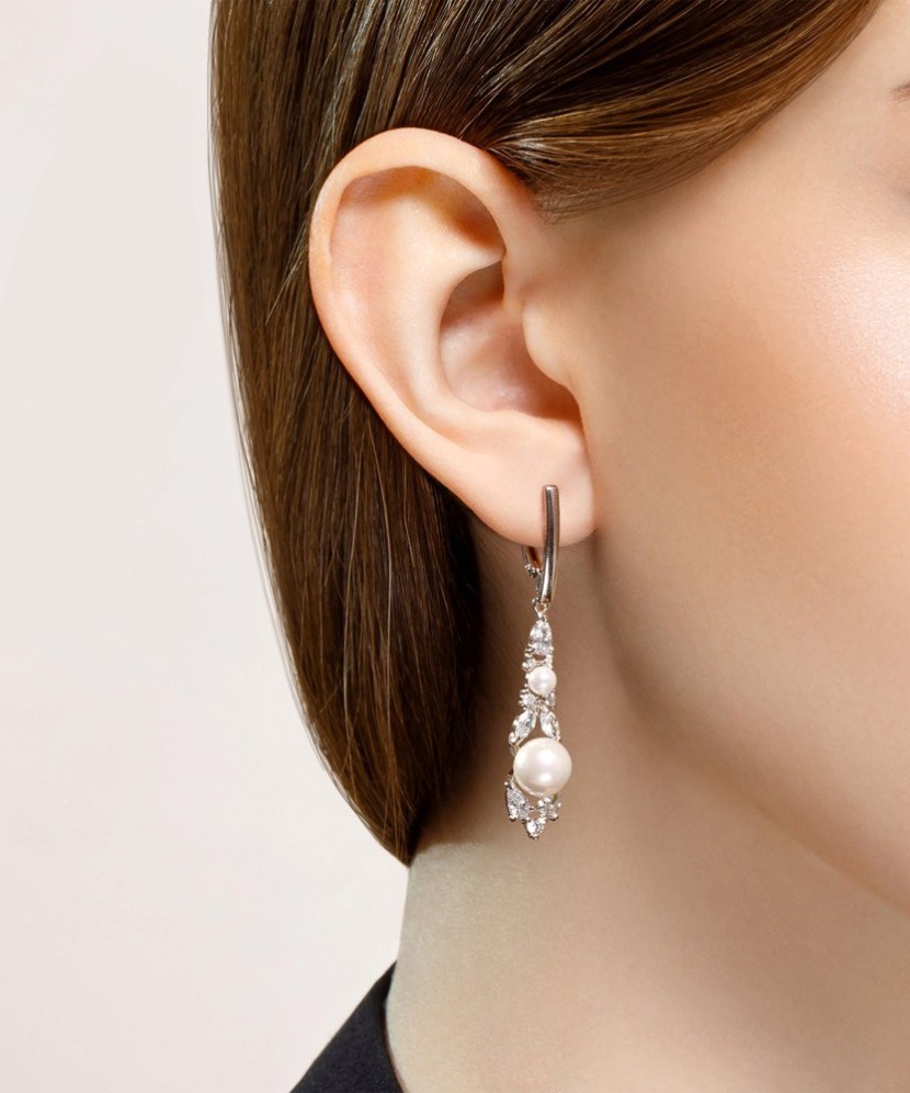 Sidabriniai auskarai su perlu ir cirkoniais - Sidabriniai auskarai - Goldinga