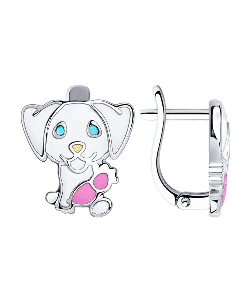 Sidabriniai auskarai su emale "Šuniukas" - Sidabriniai auskarai - Goldinga