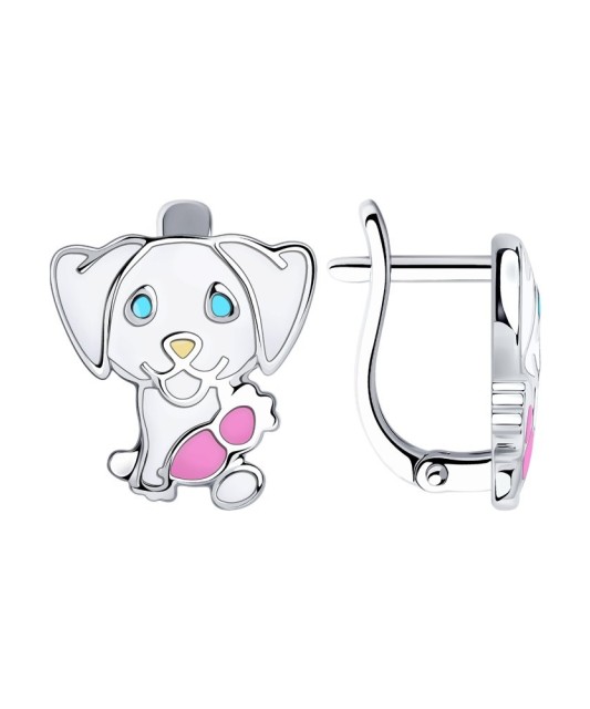 Sidabriniai auskarai su emale "Šuniukas" - Sidabriniai auskarai - Goldinga