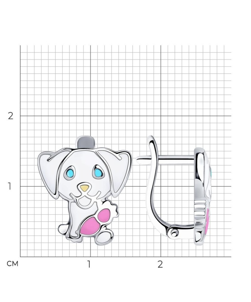 Sidabriniai auskarai su emale "Šuniukas" - Sidabriniai auskarai - Goldinga