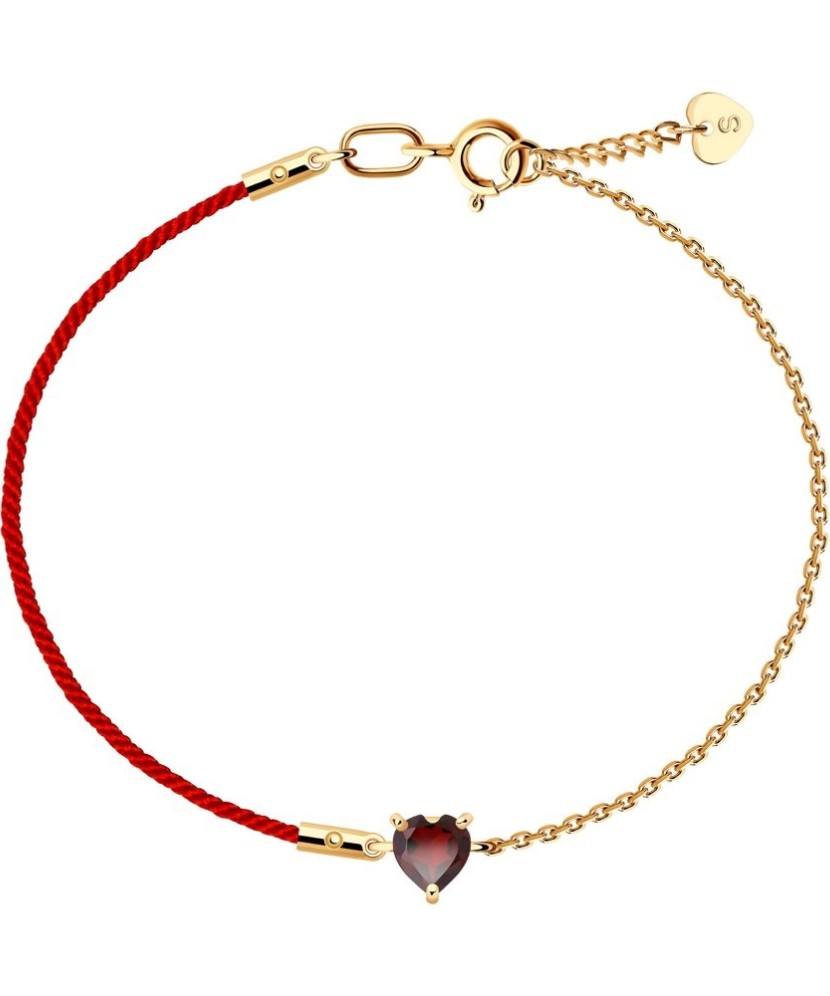 Raudono Siūlo ir aukso apyrankė Su granato pakabuku - Siūlų apyrankės su auksu - Goldinga