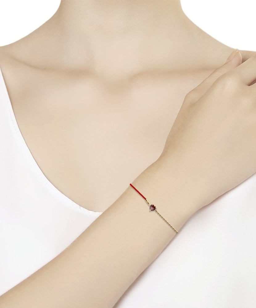 Raudono Siūlo ir aukso apyrankė Su granato pakabuku - Siūlų apyrankės su auksu - Goldinga