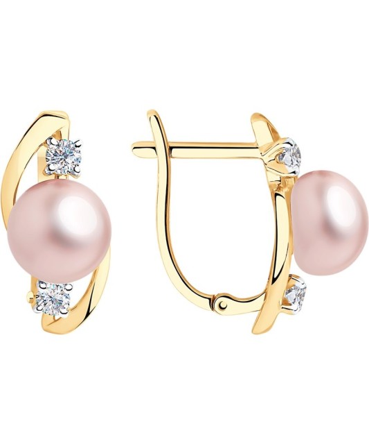 Auksiniai auskarai su perlu ir cirkoniais - Auksiniai auskarai - Goldinga