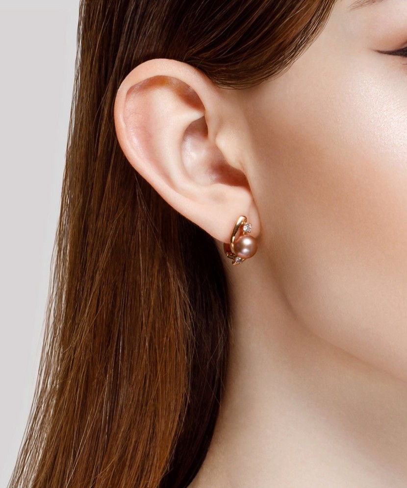 Auksiniai auskarai su perlu ir cirkoniais - Auksiniai auskarai - Goldinga