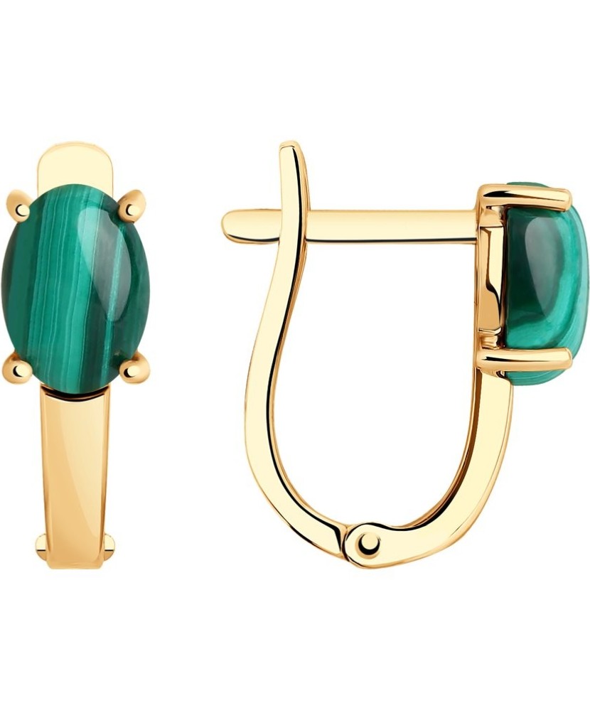 Auksiniai auskarai su malachitu - Auksiniai auskarai - Goldinga
