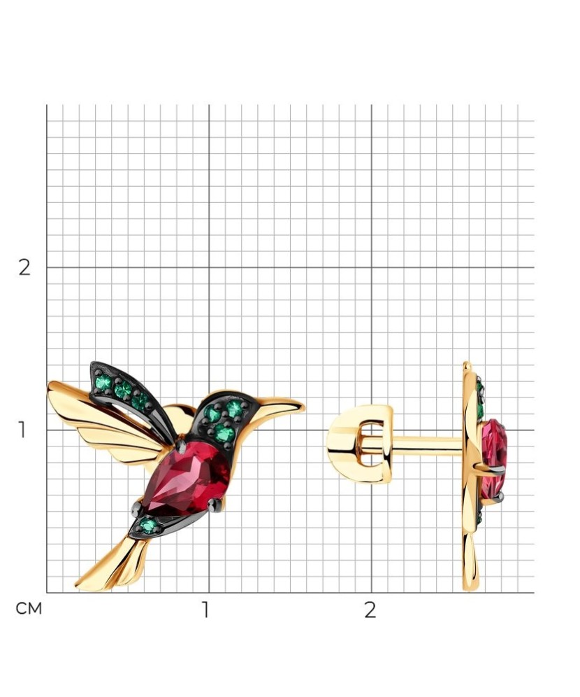 Auksiniai auskarai su rodolitu ir cirkoniais - Auksiniai auskarai - Goldinga