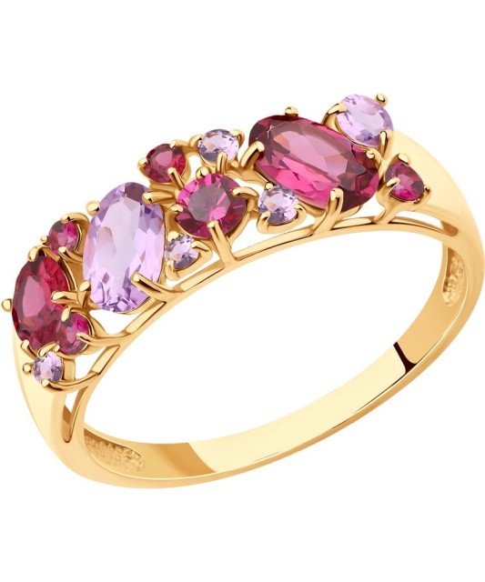 Auksinis žiedas su ametistais - Auksiniai žiedai - Goldinga