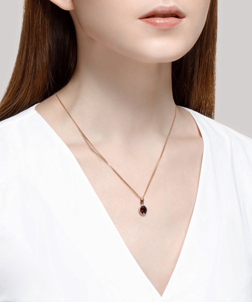 Auksinis pakabukas su granatu ir cirkoniais - Auksiniai pakabukai - Goldinga