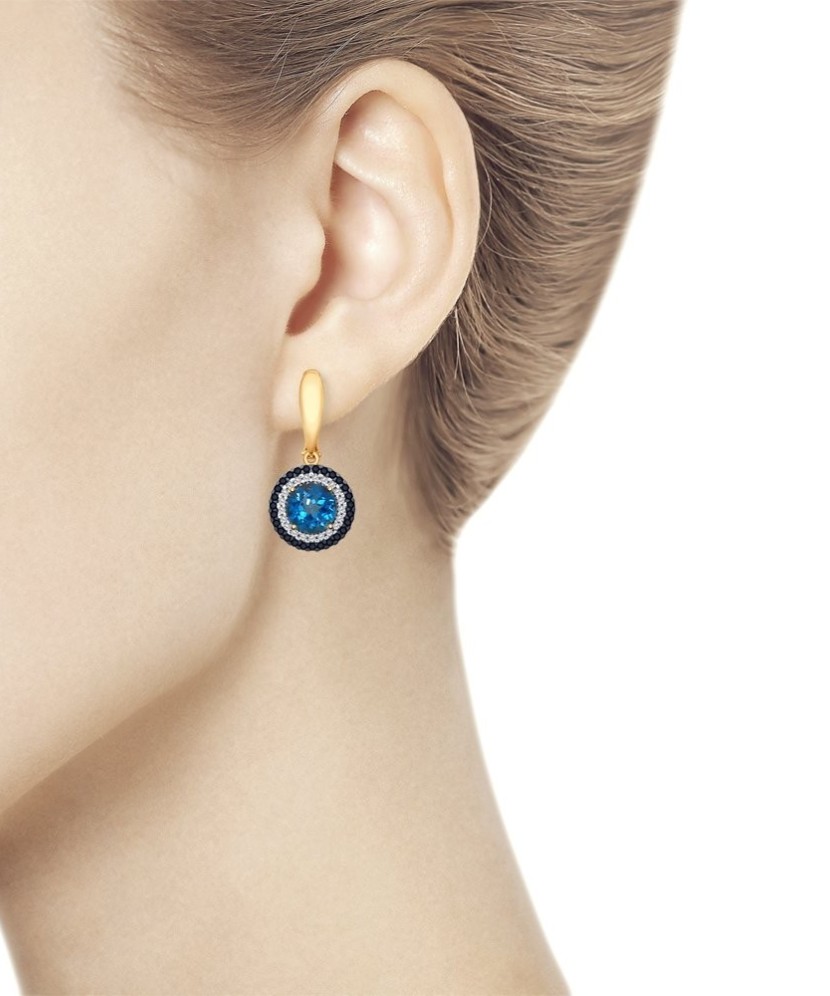 Auksiniai auskarai su topazu ir cirkoniais - Auksiniai auskarai - Goldinga