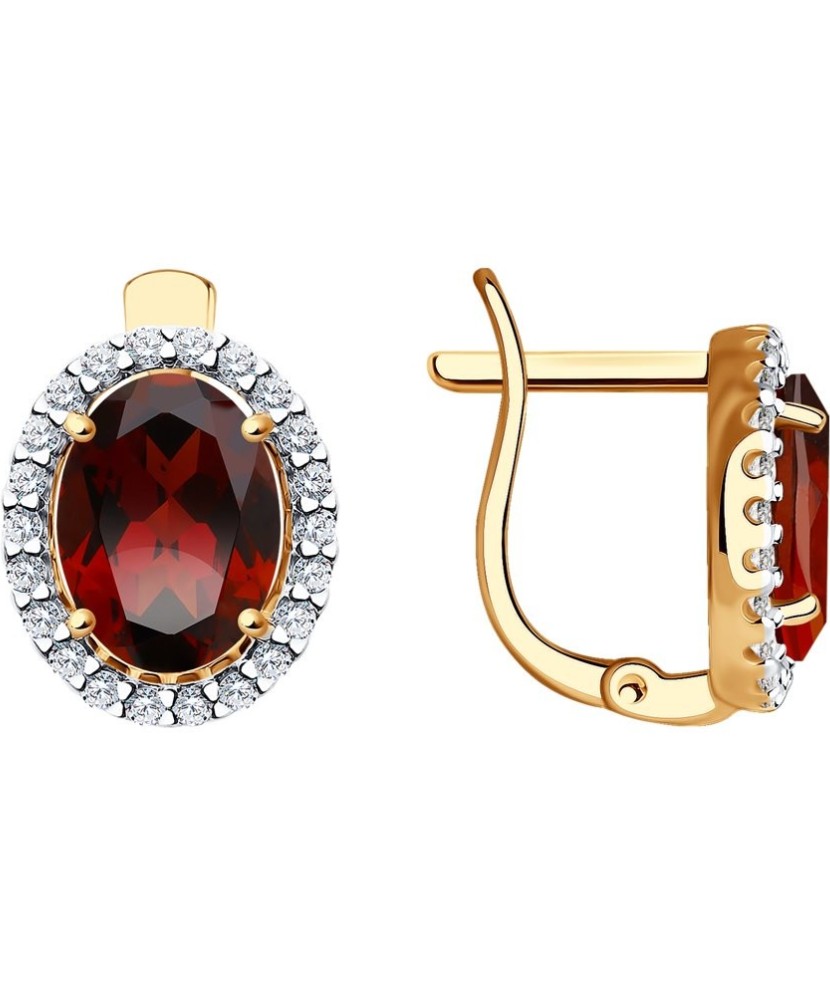Auksiniai auskarai su granatu ir cirkoniais - Auksiniai auskarai - Goldinga