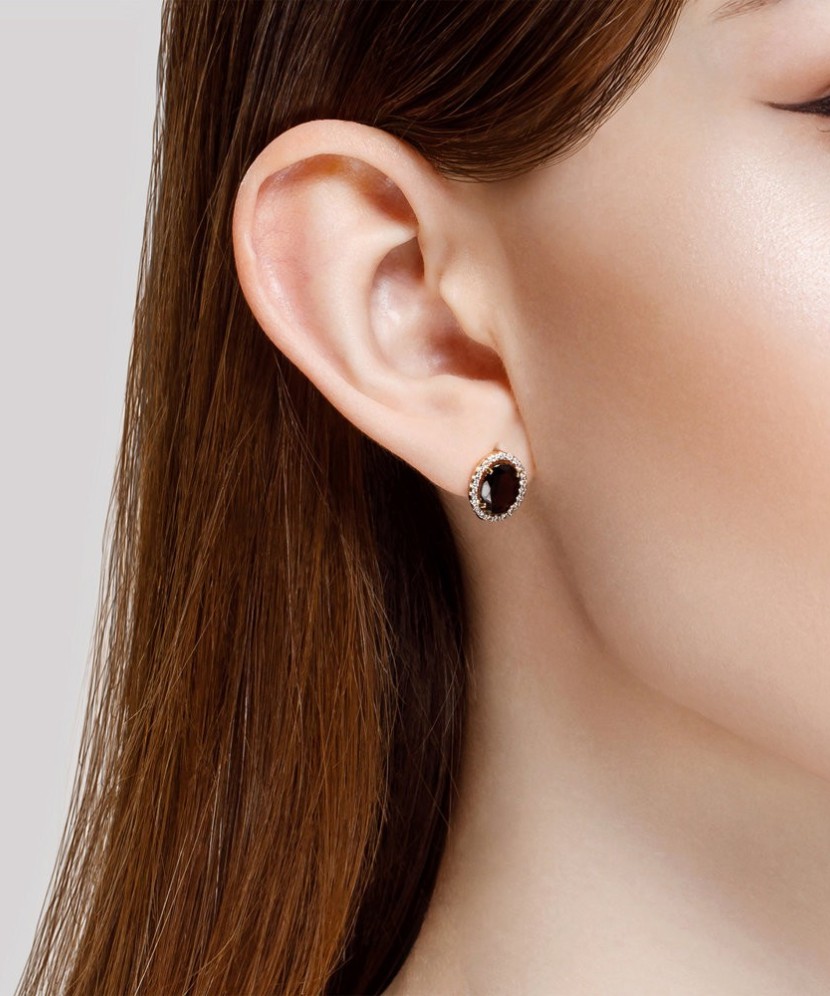 Auksiniai auskarai su granatu ir cirkoniais - Auksiniai auskarai - Goldinga