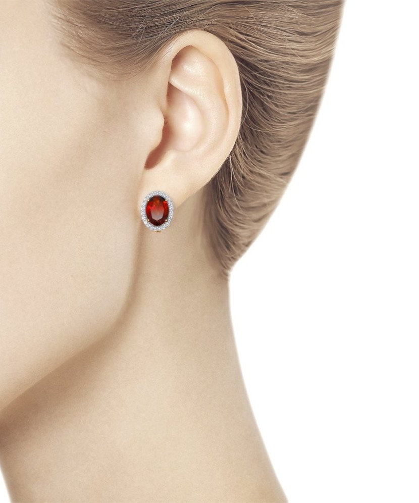 Auksiniai auskarai su granatu ir cirkoniais - Auksiniai auskarai - Goldinga