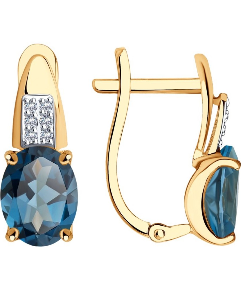 Auksiniai auskarai su London topazu ir cirkoniais - Auksiniai auskarai - Goldinga