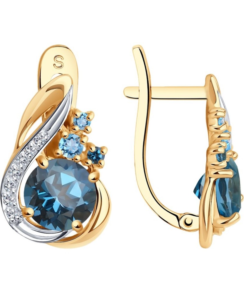 Auksiniai auskarai su London topazu ir cirkoniais - Auksiniai auskarai - Goldinga