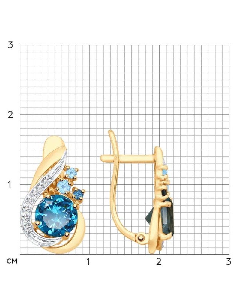 Auksiniai auskarai su London topazu ir cirkoniais - Auksiniai auskarai - Goldinga