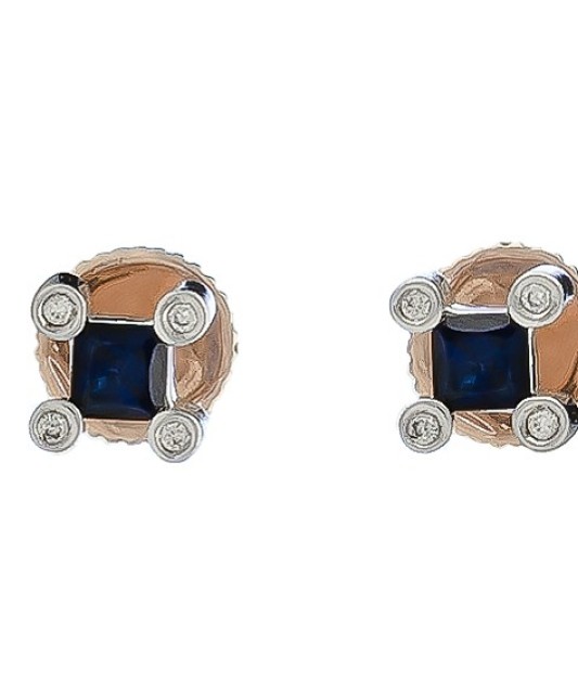 Auksiniai auskarai su safyru ir briliantais - Auksiniai Auskarai su brangakmeniais - Goldinga