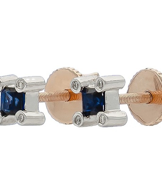 Auksiniai auskarai su safyru ir briliantais - Auksiniai Auskarai su brangakmeniais - Goldinga