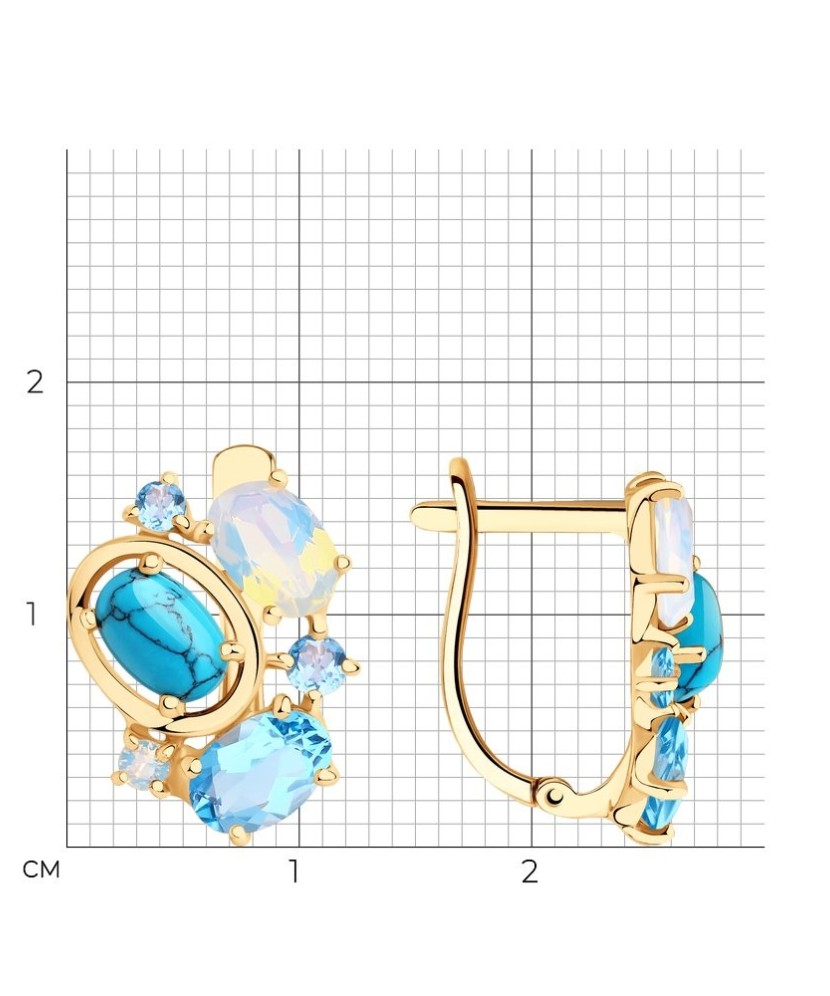 Auksiniai auskarai su sitalais, sintetiniais turkiais, opalais ir topazais - Auksiniai auskarai - Goldinga