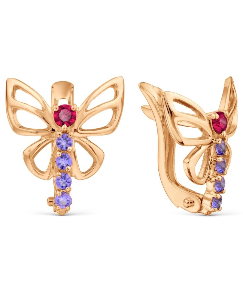 Auksiniai auskarai su kristalu "Drugelis" - Auksiniai auskarai - Goldinga