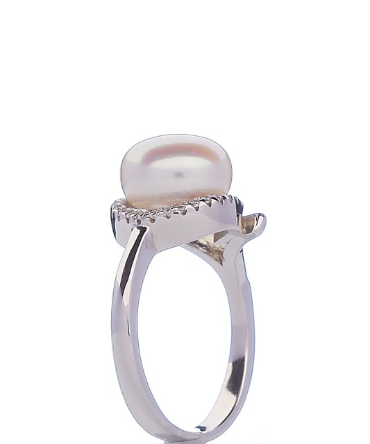 Sidabrinis žiedas su perlu ir cirkoniais - Sidabriniai žiedai - Goldinga