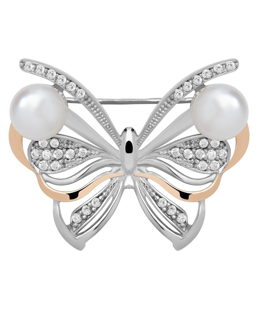 Sidabrinė sagė su perlais ir cirkoniais dengta auksu - Sagės - Goldinga