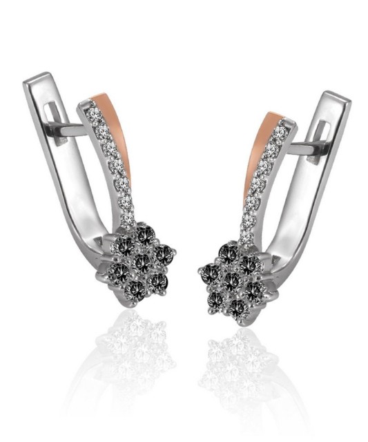 Sidabriniai auskarai su cirkoniais dengti auksu - Sidabriniai auskarai - Goldinga