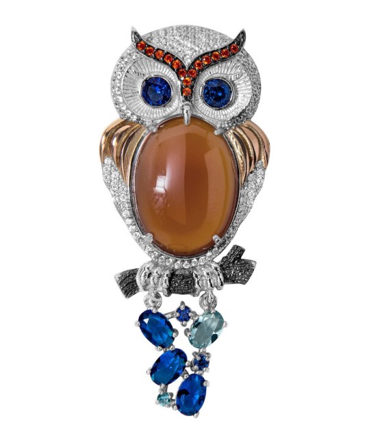 Sidabrinė sagė su cirkoniais "Pelėda" - Sagės - Goldinga