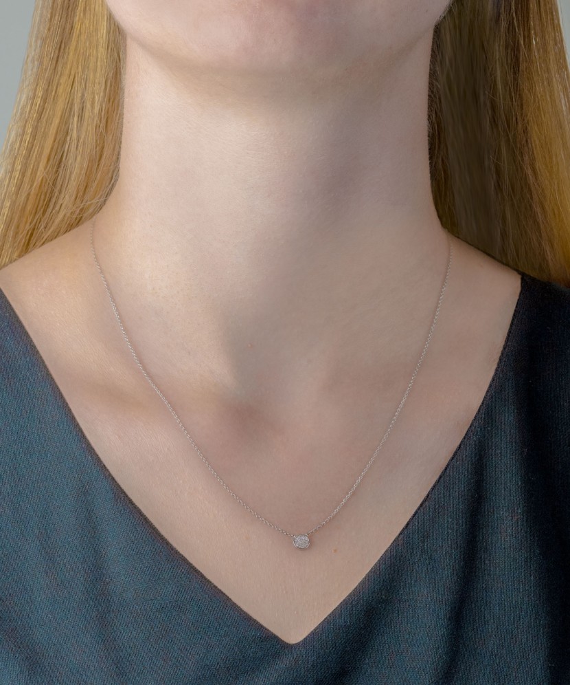 Balto aukso grandinėlė su deimantiniu pakabuku - Auksinės grandinėlės su pakabukais - Goldinga