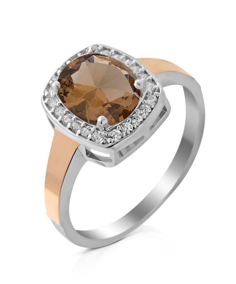 Sidabrinis žiedas su cirkoniais dengtas auksu - Sidabriniai žiedai - Goldinga