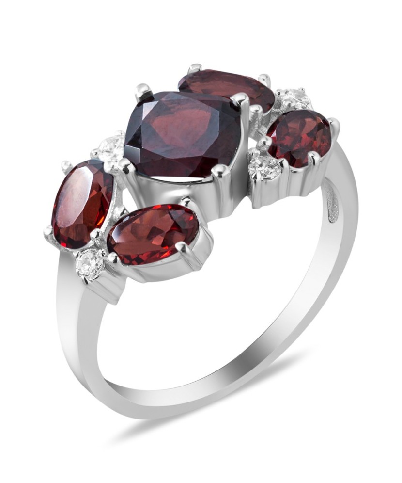 Sidabrinis žiedas su granatais ir cirkoniais - Sidabriniai žiedai - Goldinga