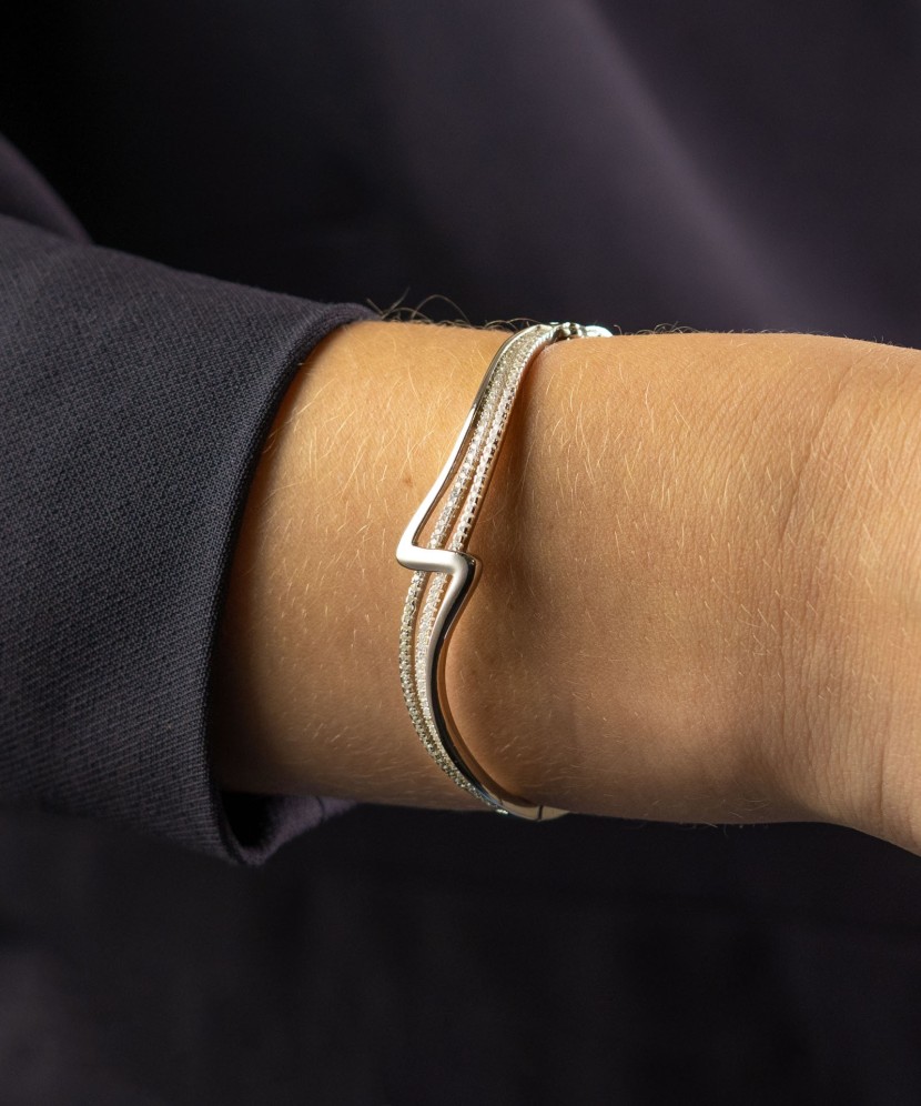 Sidabrinė Kieta Apyrankė su cirkoniais - Sidabrinės apyrankės - Goldinga